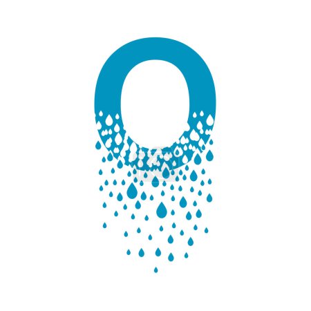 The letter O dissolves into droplets. Drops of liquid fall out as precipitation. Destruction effect. Dispersion.