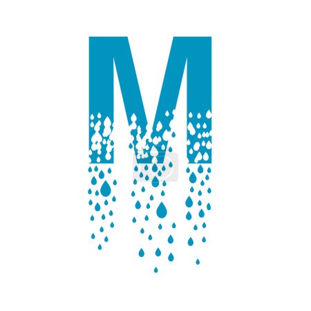 Illustration for The letter M dissolves into droplets. Drops of liquid fall out as precipitation. Destruction effect. Dispersion. - Royalty Free Image