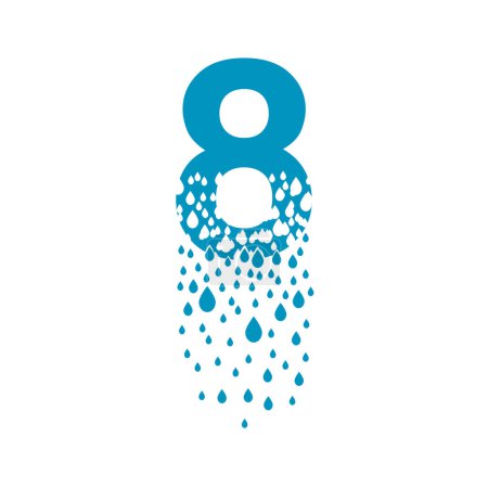 Illustration for The number 8 dissolves into droplets. Drops of liquid fall out as precipitation. Destruction effect. Dispersion. - Royalty Free Image