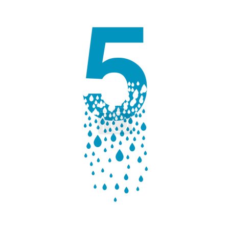 Illustration for The number 5 dissolves into droplets. Drops of liquid fall out as precipitation. Destruction effect. Dispersion. - Royalty Free Image