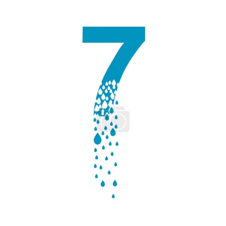 Ilustración de El número 7 se disuelve en gotitas. Las gotas de líquido caen como precipitación. Efecto de destrucción. Dispersión. - Imagen libre de derechos