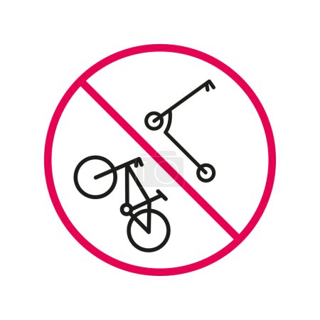 Téléchargez les illustrations : Un panneau d'interdiction indiquant que vous ne pouvez pas monter des scooters électriques et des vélos. - en licence libre de droit