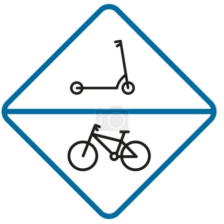 Téléchargez les illustrations : Un panneau de permis indiquant que vous pouvez monter des scooters électriques et des vélos. - en licence libre de droit