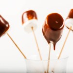Delicious chocolate fondue and soft white marshmal...