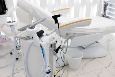 Attachments to device for facial skin care machine in spa clinic for anti-aging or acne treatment. The concept of aesthetic medicine, beauty tools, latest technologies in beauty industry.
