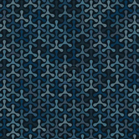 Ilustración de Seamless geométrico zafiro denim azul triplex formas sobre fondo negro. Patrón abstracto de vector de color índigo para textiles o decoración - Imagen libre de derechos