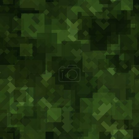 Ilustración de Texture military green colors woodland camouflage seamless pattern. Shapes of overlap tiles. Abstract army and hunting masking ornament texture. Vector illustration background - Imagen libre de derechos