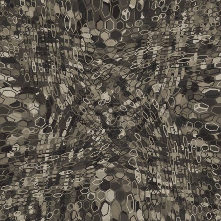Téléchargez les illustrations : Désert beige demi-tons hexagone peau de serpent camouflage décoratif. Art numérique conception de camouflage militaire. Fond vectoriel abstrait pour bannières fond, tissu, décor à la maison, emballage - en licence libre de droit
