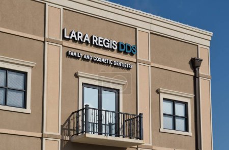 Photo for Houston, Texas USA 07-30-2023: Lara Regis DDS building storefront exterior in Vintage Park, Houston TX. Private dental practice business outside view. - Royalty Free Image