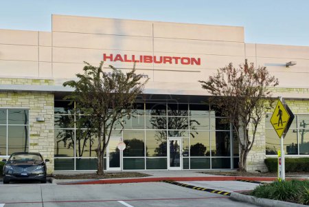 Photo for Houston, Texas USA 12-17-2023: Halliburton office building exterior in Houston, TX. Global oil service company and multinational corporation. - Royalty Free Image