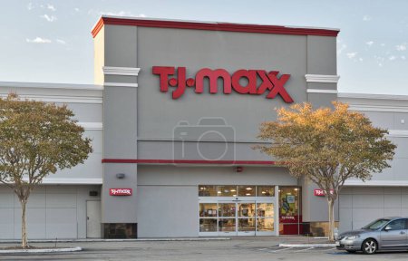 Photo for Houston, Texas USA 08-30-2023: T.J. Maxx outside storefront building exterior parking lot. American discount department store chain founded in 1976. - Royalty Free Image