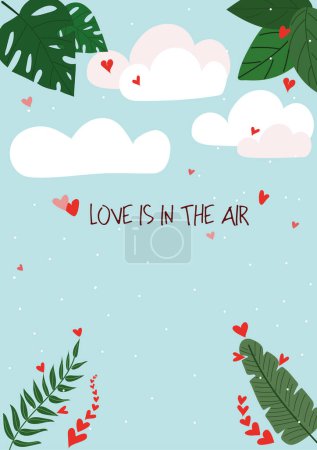 Foto de Floral design concept for Valentines Day and other use. Vector illustration with clouds, hearts, tropical plants - Imagen libre de derechos