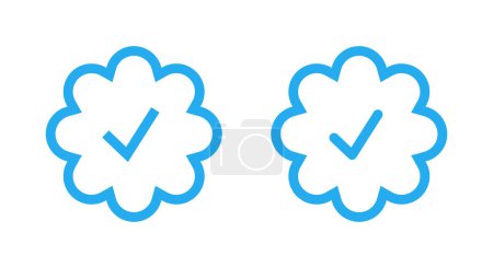 Comprobar azul, verificado icono de la garrapata vector en estilo de línea. Elementos de redes sociales