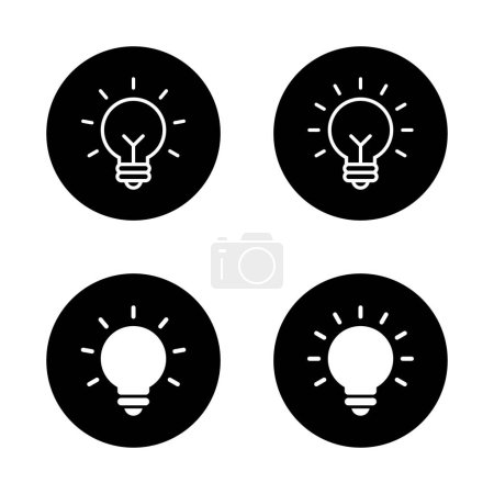 Téléchargez les illustrations : Ampoule, vecteur d'icône de lampe. Lumière brillante, idée symbole isolé cercle arrière-plan - en licence libre de droit