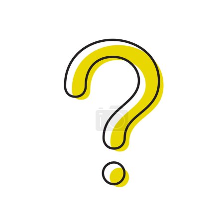 Question mark icon vector. Yellow-filled black line symbol isolated on white background