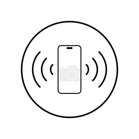 Ilustración de Icono de timbre de teléfono inteligente. Símbolo de vibración del teléfono móvil en línea circular - Imagen libre de derechos