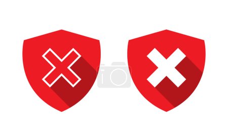 Ilustración de Escudo rojo con vector de icono de marca cruzada x con sombra larga - Imagen libre de derechos