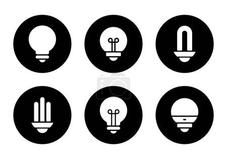 Ensemble d'icônes ampoule collection sur cercle noir. Concept de lampe