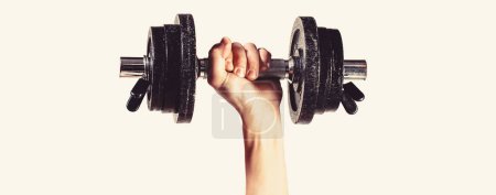 Photo for Male maleraising a dumbbell. Man hand holding dumbbell in hand. - Royalty Free Image