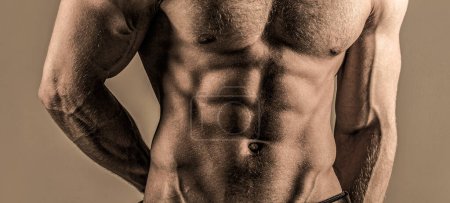 Photo for Strong man with torso. Sexy muscular man. Torso six packs attractive. six pack abs. Sensual mans body. - Royalty Free Image