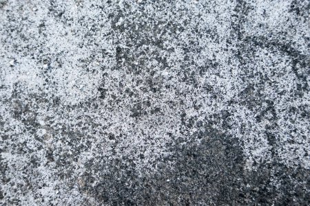 Téléchargez les photos : Du sel se répand sur le trottoir glacé de la ville. Briques recouvertes de taches de sel. Trottoir glissant en hiver. - en image libre de droit
