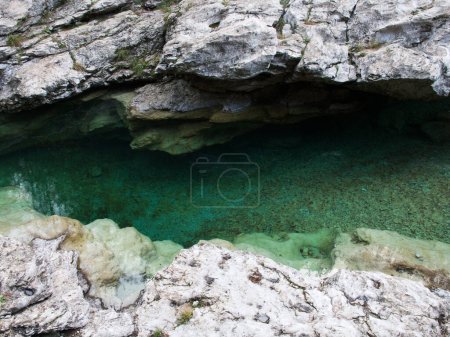 Photo for The Emerald Pools are one of the most spectacular natural attractions in Friuli, they are located in Val Tramontina (Tramonti di Sopra), one of the seven valleys of the Natural Park of the Friulian Dolomites - Royalty Free Image