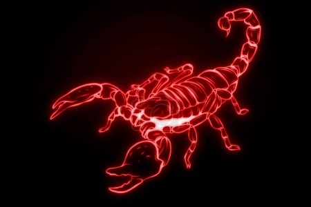 Leuchtender Skorpion isoliert auf dunklem Hintergrund.