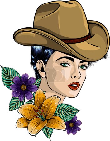 Illustration for Pretty country girl, cowgirl with flower - Royalty Free Image