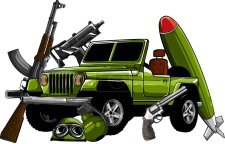 Ilustración de Vehículo militar vectorial con ametralladora montada - Imagen libre de derechos