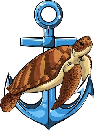 Téléchargez les illustrations : Illustration of sea turtle with anchor - en licence libre de droit
