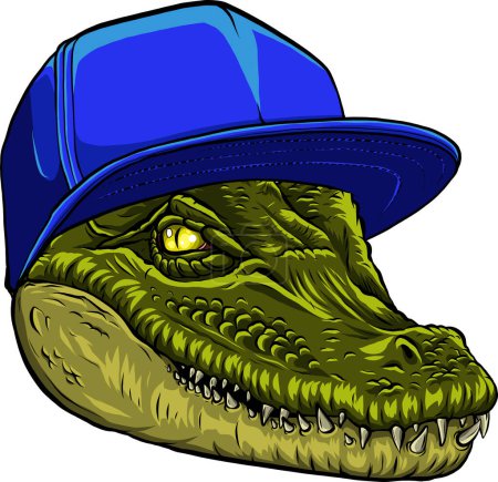 Illustration for Green crocodile with hat vector - Royalty Free Image