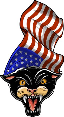 Illustration for Black panther with america flag vector - Royalty Free Image