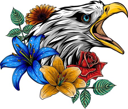 Illustration for Vector head white eagle and roses - Royalty Free Image