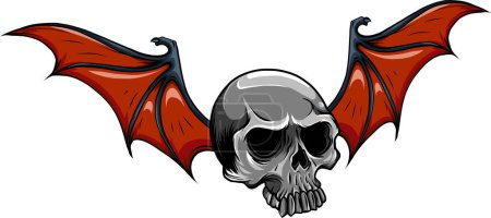 Téléchargez les illustrations : Drawn skull and bat wing - en licence libre de droit