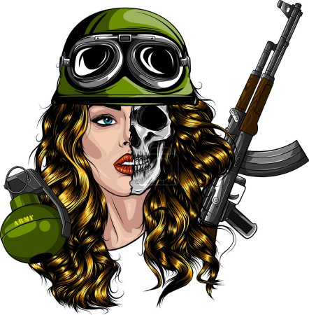 Ilustración de Sexy chica del ejército con rifle de asalto - Imagen libre de derechos