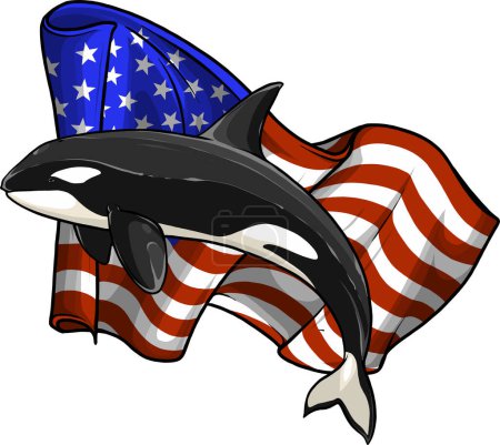 Ilustración de Killer Whale Spirit Orca Saltando con bandera americana Vector - Imagen libre de derechos