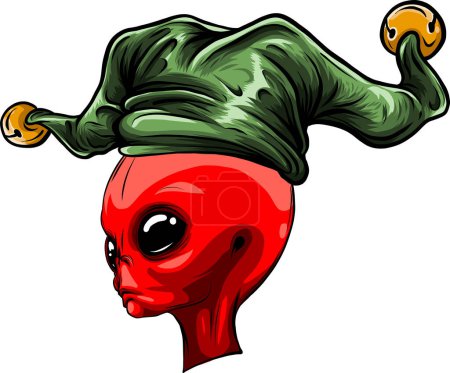 Ilustración de Dibujo ilustrado a color de una cabeza gris alienígena, cara, busto. Dibujo manual vectorial - Imagen libre de derechos