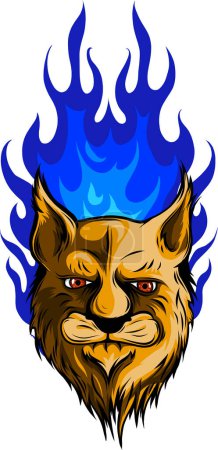 Téléchargez les illustrations : Tête de lion de montagne rugissante avec des flammes de feu illustration vectorielle - en licence libre de droit