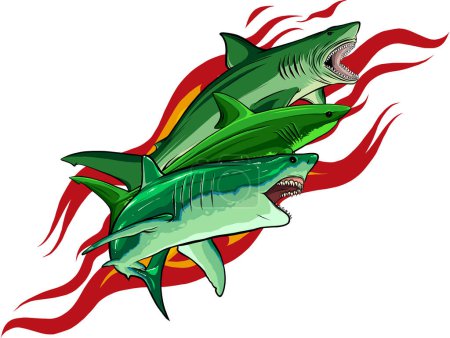 Ilustración de Ilustración vectorial de tiburones sobre fondo blanco. sorteo digital - Imagen libre de derechos