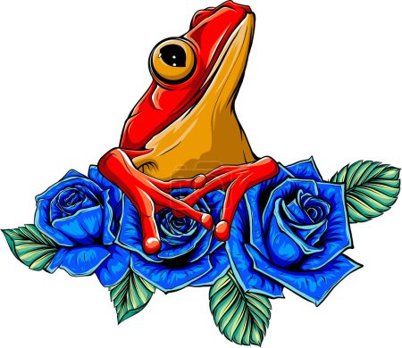 Illustrazione per Disegno rana e fiori vettoriale illustrazione su sfondo bianco - Immagini Royalty Free