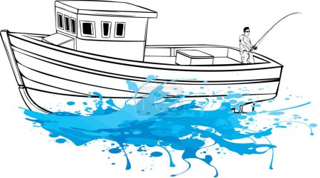Téléchargez les illustrations : Noir blanc bateau bateau bateau noah à la mer illustration modèle de logo - en licence libre de droit