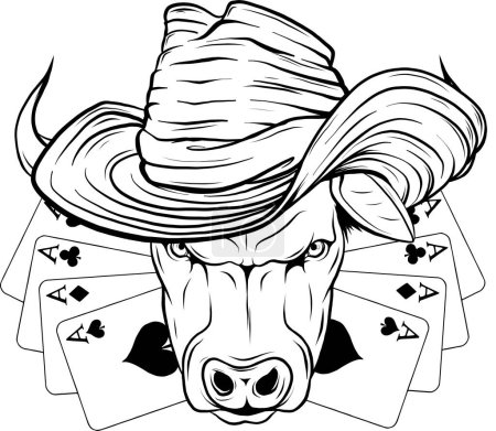 Illustration for Cartoon style bull with cowboy hat, animal vector logo. - Royalty Free Image