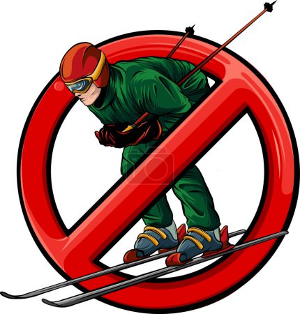 Téléchargez les illustrations : Illustration de l'interdiction de ski sur fond blanc - en licence libre de droit