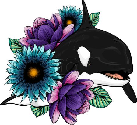 Ilustración de Ilustración de la ballena asesina con flor - Imagen libre de derechos