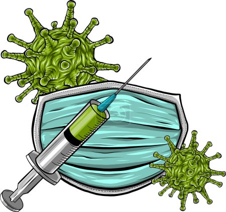 Illustration for Antivirus equipment to protect from the coronavirus N95 mask, vaccine, syringe, protective shield. Realistic file. - Royalty Free Image