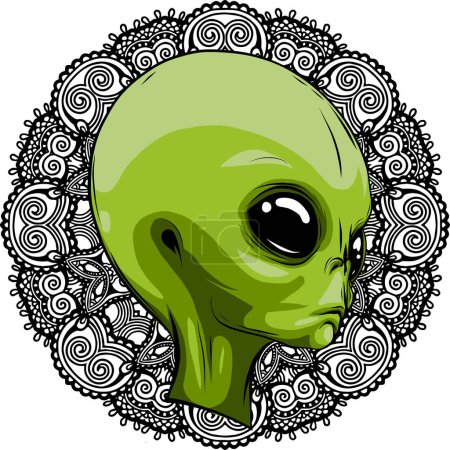 Ilustración de Ilustración de cara alienígena con mandala en el fondo - Imagen libre de derechos