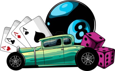 Illustration for Illustration of hot rod with pub game - Royalty Free Image