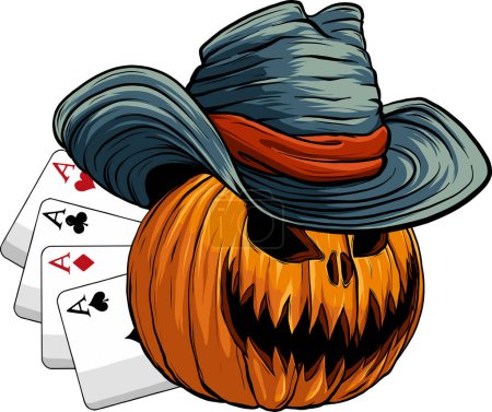 Illustration for Halloween Pumpkin cowboy hat on white background - Royalty Free Image