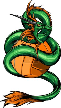 Ilustración de Ilustración de mascota de dragón alrededor del voleibol - Imagen libre de derechos