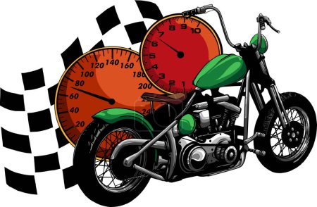 Ilustración de Ilustración de motocicleta vintage con bandera de carrera - Imagen libre de derechos